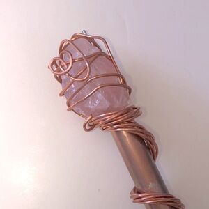15” handmade Rose Quartz Crystal copper wand functional art for electroculture
